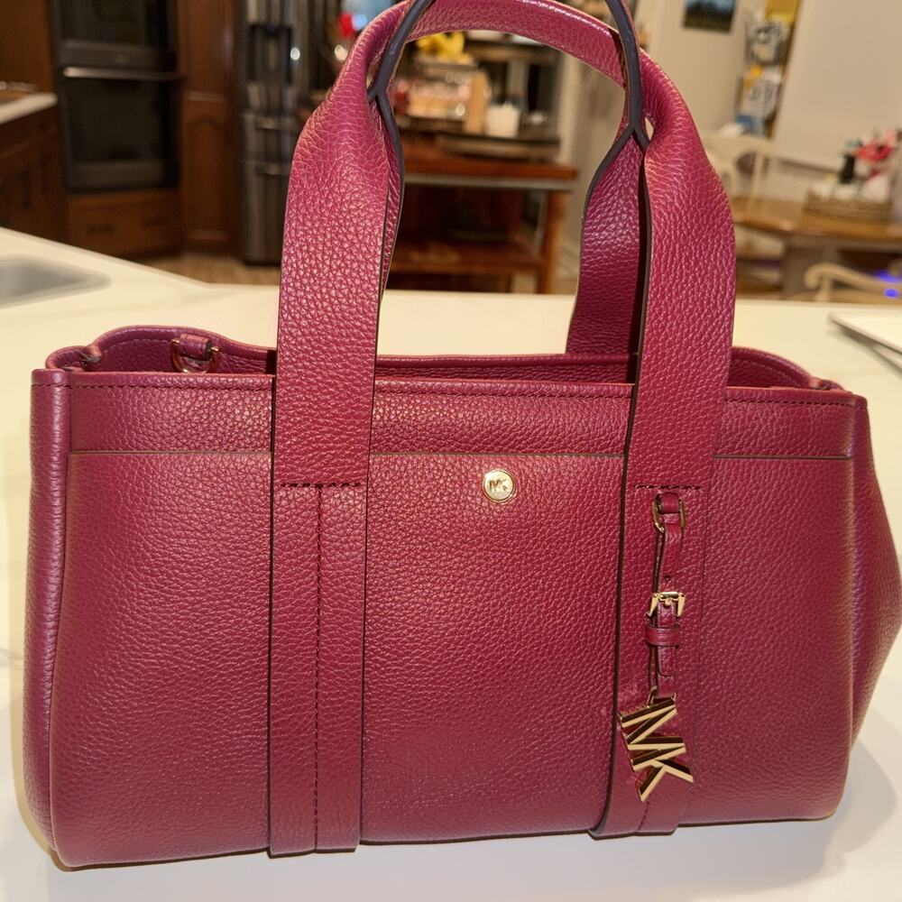 MICHAEL KORS Romee Pebble Leather Satchel Color: Mulberry Original $340 - Picture 9 of 17